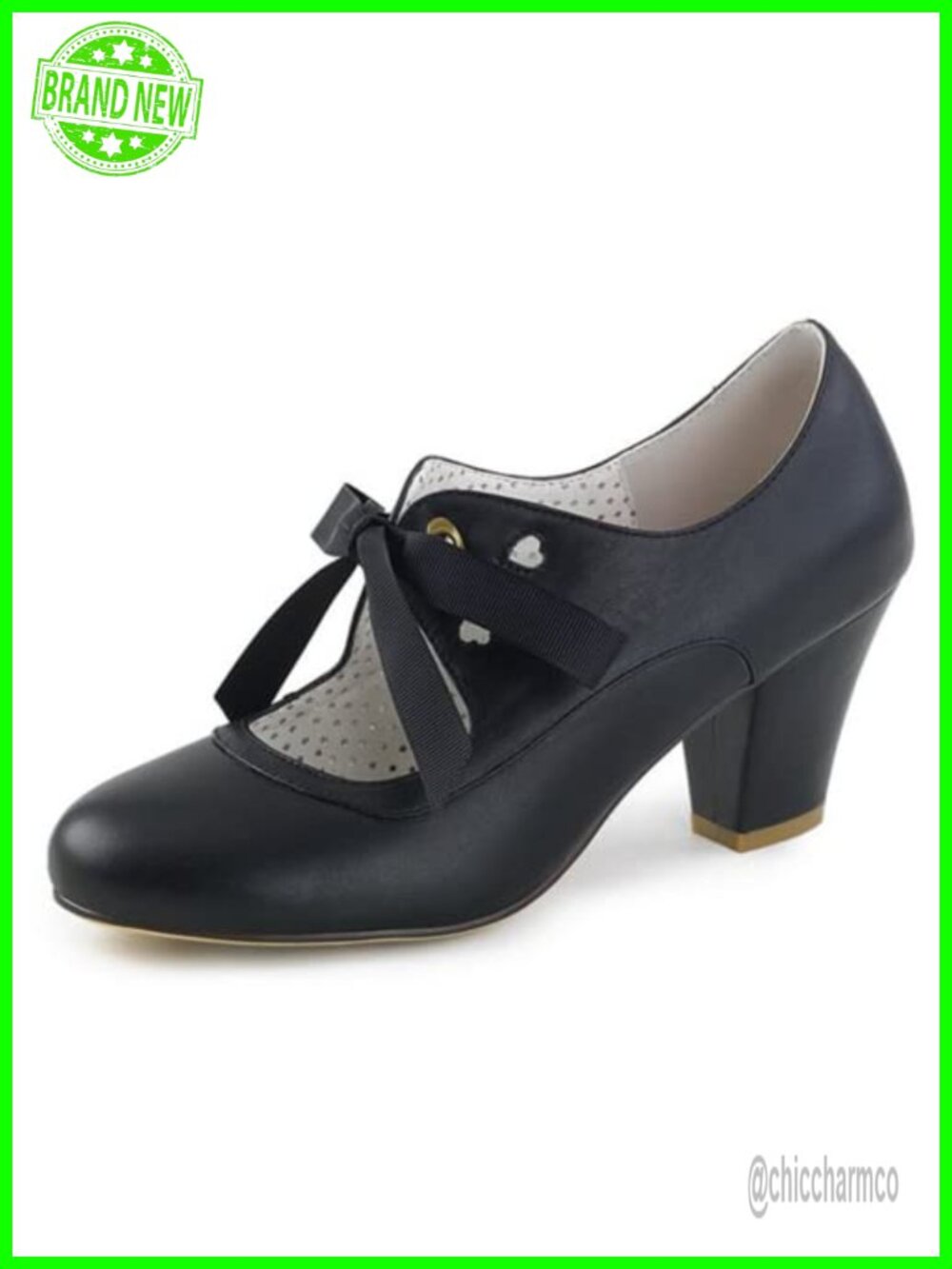 Mary Jane Pumps Chunky Block Heels Heart Hollow Vintage Round Toe Lace Up